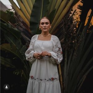 Kobi Halperin Emmy White Embroidered Linen Tiered Midi Dress Size 6 NWT